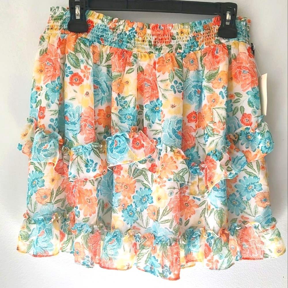 1. State Women's Summer Eaze Floral Ruffled Skirt Sz L